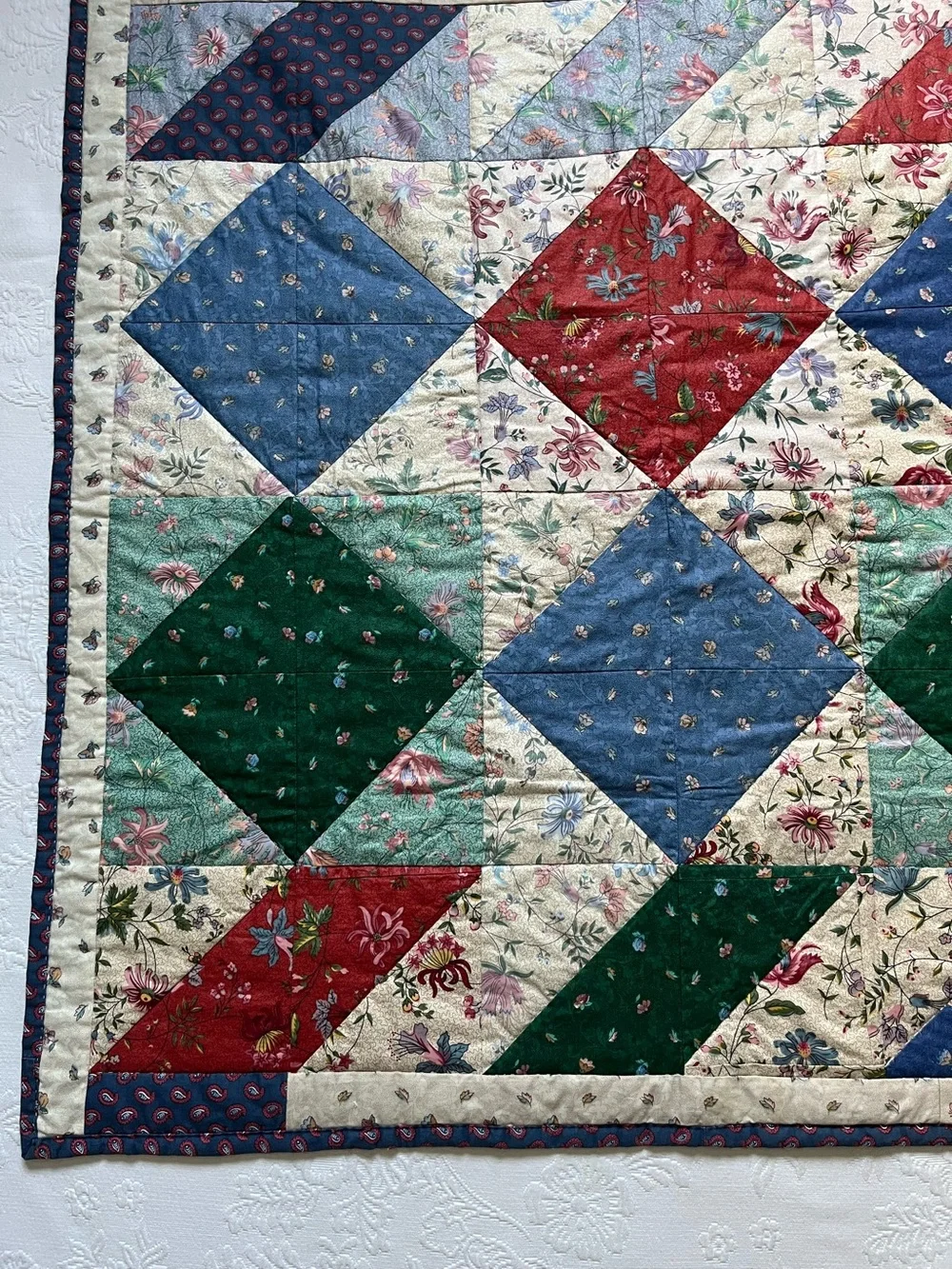 Vintage Patchwork Square Quilt Holiday Villagers Handmade Floral Wall Table Deco